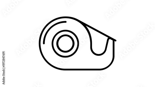 Minimalist black and white line art vector icon illustration of a tape dispenser for office workspace and stationery design, scalable flat graphic element for business and school use.