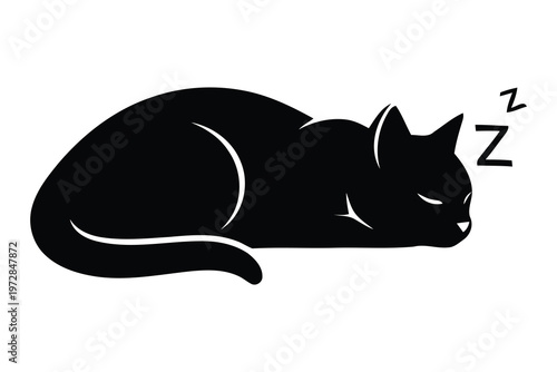 Title a black cat napping peaceful sleep and cozy relaxation description a simple black silhouette of a curled up cat sleeping peacefully with
