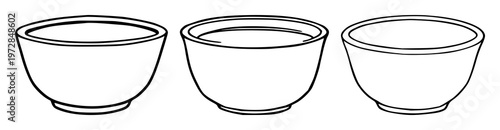 Ramekin set with small ceramic bowls and black line art design featuring kitchenware, tableware, food preparation with baking dishes and oven-safe dishes