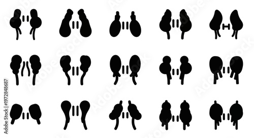 Black silhouette icon set, 25 boxing glove pairs, vector graphics, sports equipment, fitness symbols