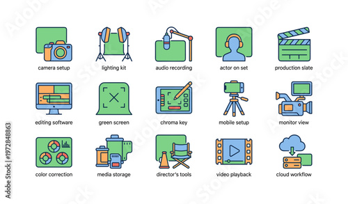Film production tools and equipment icons
