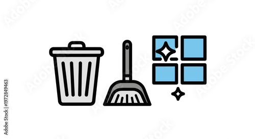 Cleaning Tools and Sparkling Surface Icons