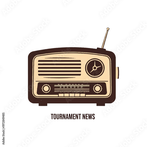 A vintage bakelite radio from the 1950s broadcasting tournament news, shades of brown and cream, nostalgic atmosphere, clean silhouette, minimalist flat vector artwork, clipart style, absolute