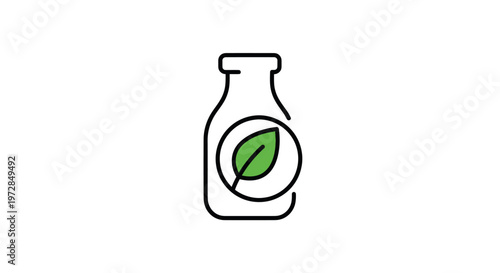 Icon of a bottle with a green leaf symbolizing natural products.