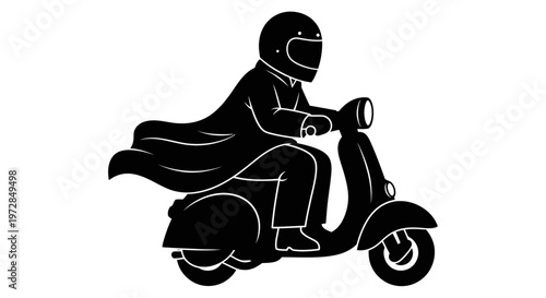 Man in a cape riding a scooter