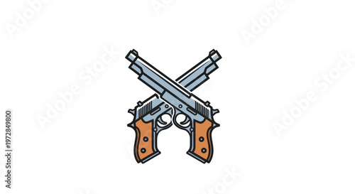 Two crossed handguns with wooden grips on a white background