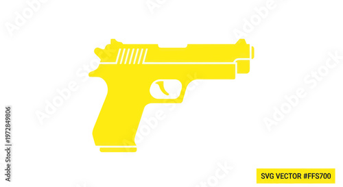 Yellow Handgun Silhouette Icon on White Background, Vector Illustration