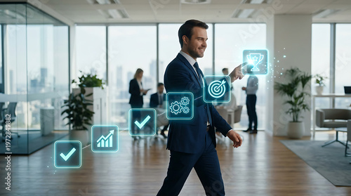 Businessman Walking in Office Space.