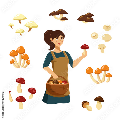 Mushroom farmer harvesting mushrooms