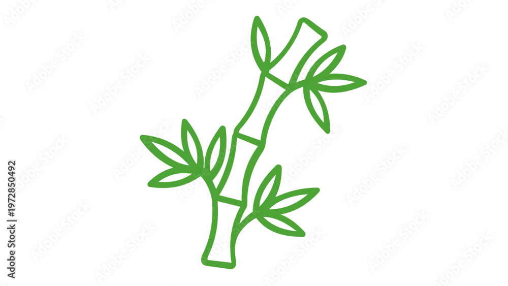 Naklejka premium Green bamboo stalk with leaves line art vector icon illustration. Minimalist eco-friendly design representing nature, sustainability, organic growth, Asian culture, and environmental conservation.