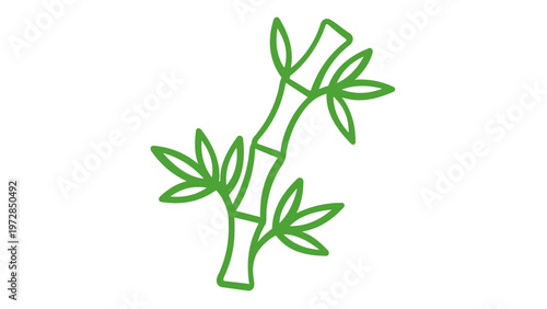 Green bamboo stalk with leaves line art vector icon illustration. Minimalist eco-friendly design representing nature, sustainability, organic growth, Asian culture, and environmental conservation.