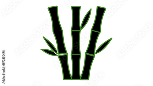 Minimalist vector illustration of three bamboo stalks with green leaves, a flat icon representing nature, sustainability, and Asian culture, scalable AI-generated graphic for eco-friendly design.