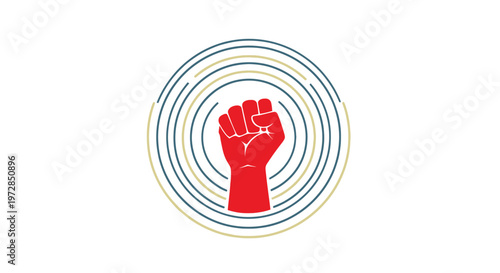 Red raised fist symbol inside circular lines representing protest and social justice movement