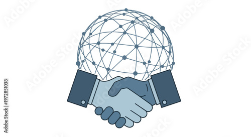Global business agreement with handshake and network globe.