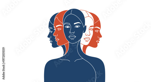 Conceptual art of multiple faces representing human consciousness and identity.