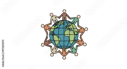Illustration of diverse people holding hands around the world for global unity