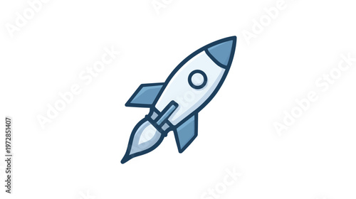 Simple cartoon rocket launching icon. Flat design illustration of a spaceship taking off, symbolizing startup, innovation, or progress.
