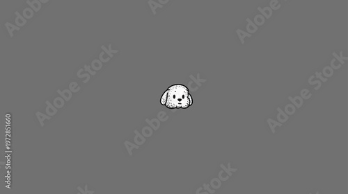 Adorable white fluffy cartoon dog head illustration. Cute puppy character graphic on a neutral background, simple pet icon design.