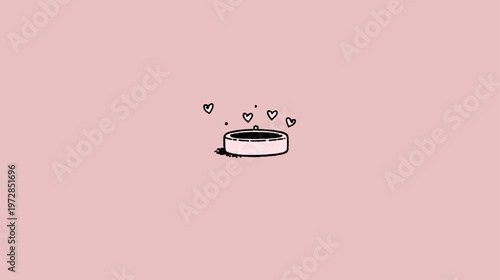 Minimalist hand-drawn illustration of a sweet treat with floating hearts on a soft pink background. Simple, cute, whimsical design.