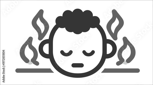 Icon of a person's head with steam rising, symbolizing stress, burnout, overheating, mental pressure, or frustration.