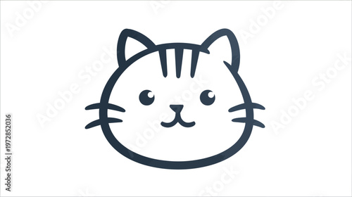 Cute minimalist line art drawing of a cat face. Simple cartoon kitten head illustration, adorable pet character icon.