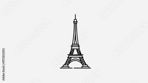 Minimalist line art vector illustration of a grand wrought iron tower structure. Simple outline drawing of a historic architectural landmark icon.