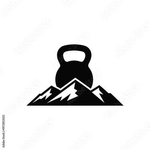Fitness icon depicts a kettlebell on mountain peaks symbolizing strength