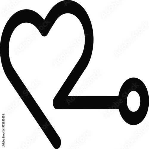 A heart-shaped key icon with a circular hole and straight shank