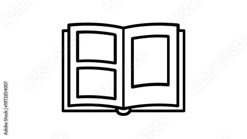 Minimalist Vector Icon Illustration of an Open Photo Album or Picture Book with Rectangular Frames, Scalable Flat Design for Photography, Education, and Memory Keeping Concepts.