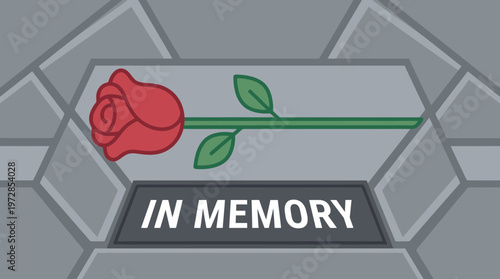 Conceptual vector of a single red rose lying on a cold stone floor as a tribute to victims