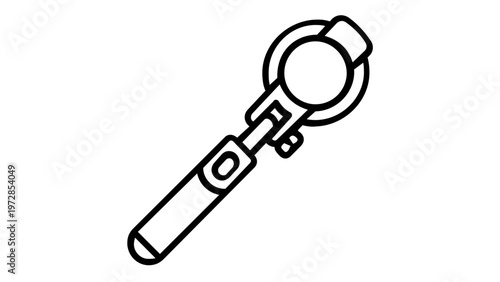 Minimalist selfie stick line icon vector illustration, professional monopod for mobile photography and vlogging, scalable flat design graphic for digital content, apps, and web interfaces.