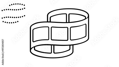 Minimalist film strip vector icon illustration. Curved movie reel line art for cinema, video production, photography, and media design. Scalable flat graphic for web and print applications.