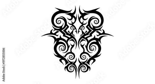 Tribal Tattoo Design Black Ornate Swirls Abstract Art Isolated
