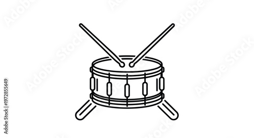 Drum and Drumsticks Line Art Icon - Simple Music Instrument Graphic