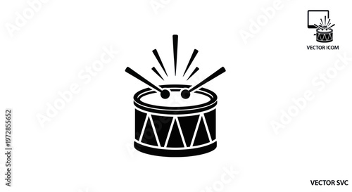 Drum with drumsticks icon, vector illustration, isolated on white background