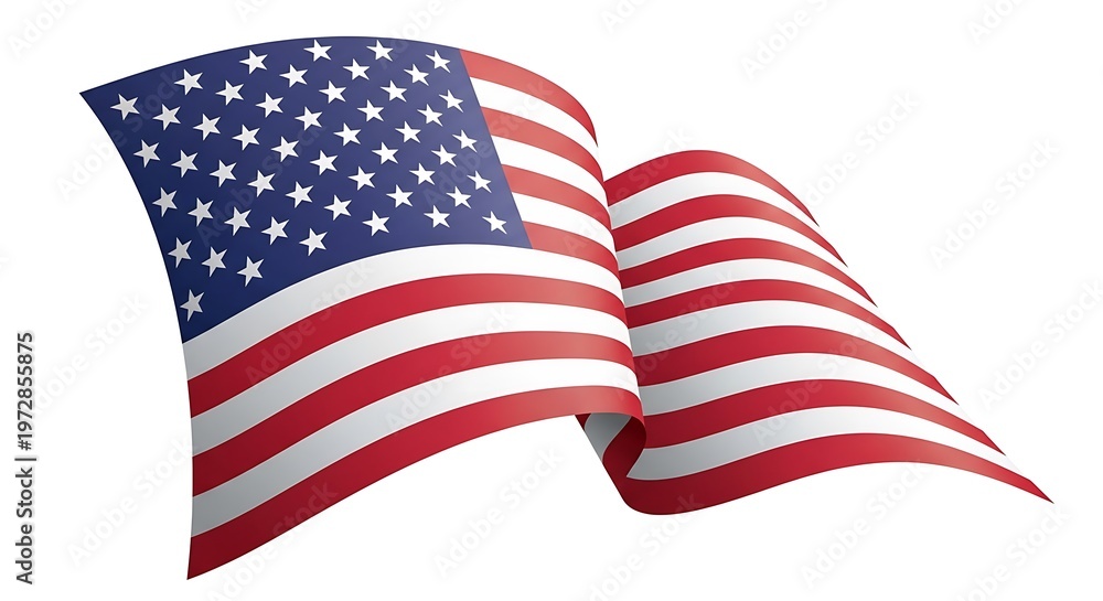 Obraz premium A high-quality digital illustration of the american flag waving gracefully against a white background