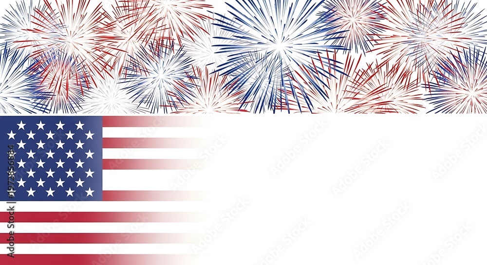 Fototapeta premium A festive design featuring american flag elements and vibrant red, white, and blue fireworks display