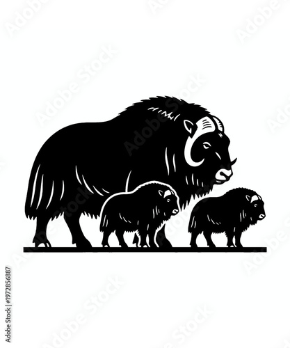 family of wild boars walking in forest vector illustration