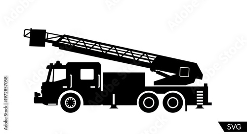 Silhouette Fire Truck Ladder Vehicle Vector Illustration
