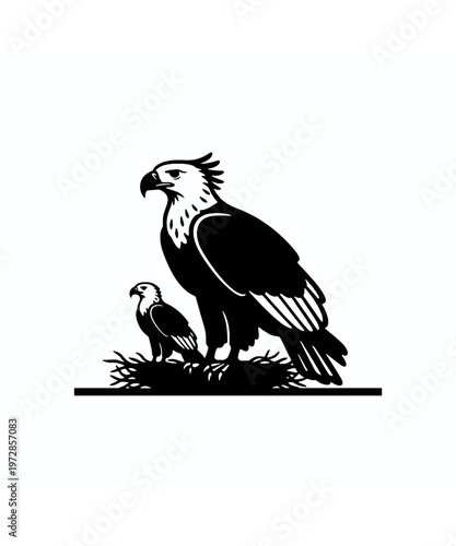 bald eagle with eaglet perched on branch vector illustration