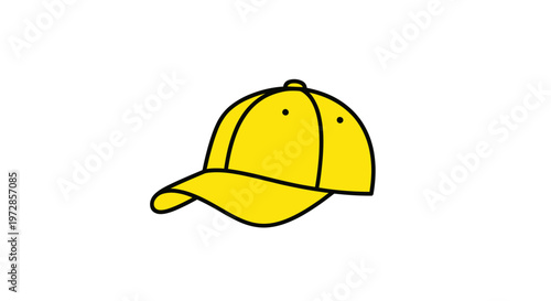 Yellow Baseball Cap Drawing, Simple Icon, Isolated on White Background