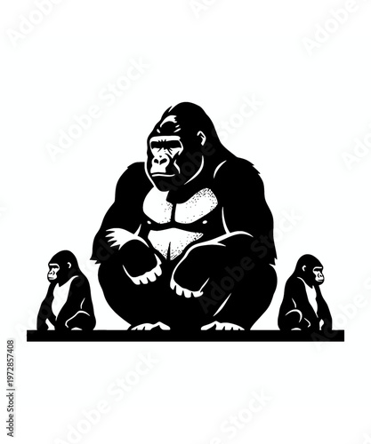 gorilla family sitting together flat design vector illustration