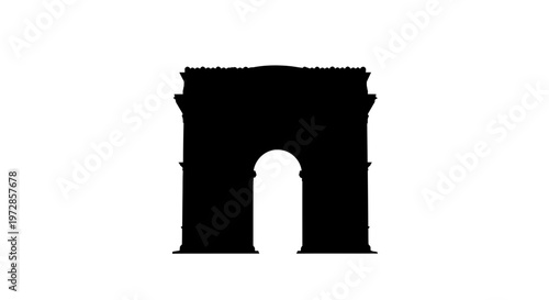 Arc de Triomphe Silhouette: An iconic black silhouette of the Arc de Triomphe, a monumental arch, stands in stark contrast, embodying Parisian charm and architectural grandeur.