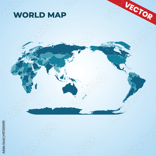 Professional Blue World Map Vector Background Global Geography Map Silhouette for Corporate Business Infographic Presentation Data Visualization Technology Concept Minimalist Style Illustration