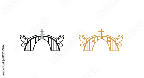 Religious Archway with Cross and Doves - Symbol of Faith and Peace