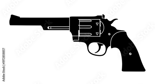 Black Silhouette of a Revolver Pistol on White Background