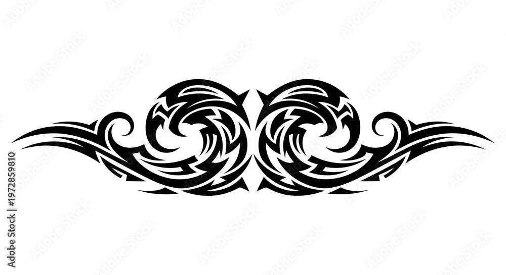 Fototapeta premium Tribal Tattoo Design - Black Abstract Swirls and Flame Elements