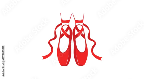 Vibrant Red Ballet Pointe Shoes with Flowing Ribbons on White Background