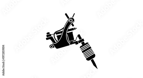 Tattoo Machine Icon Silhouette, Professional Tattoo Gun, Vector Art