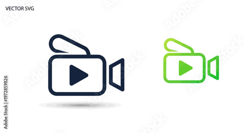Video Camera Icon with Play Button, Vector Graphic